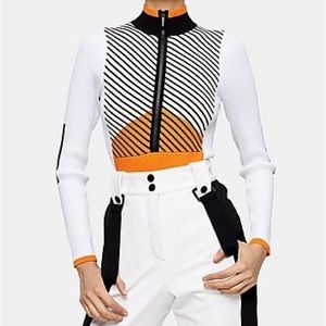 Topshop SNO Long Sleeve Knit Retro Bodysuit Orange Multi Size UK Small US 4-6